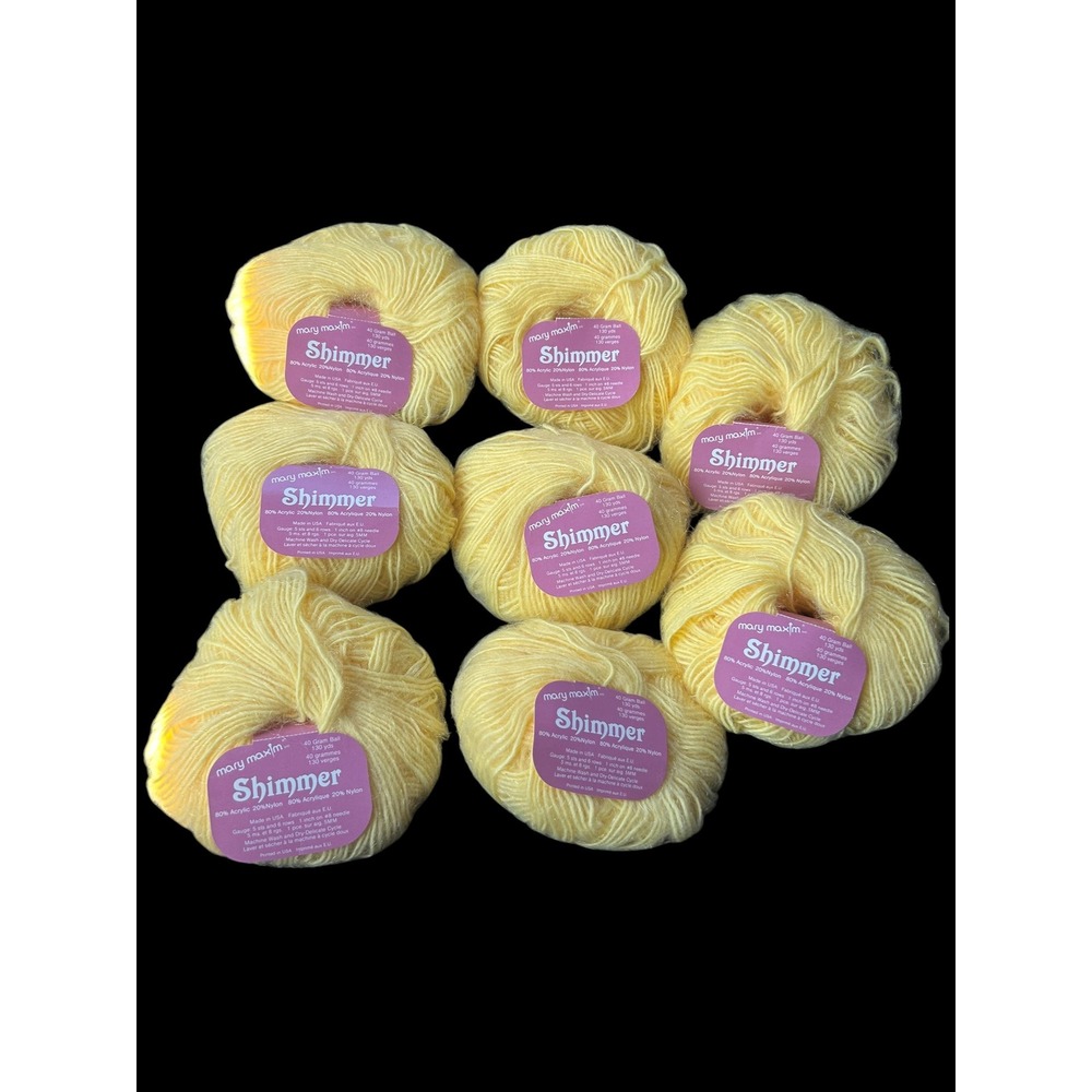 Vintage Mary Maxim Shimmer Yarn Lot Pastel Yellow 8 Skeins 80/20 Acrylic Nylon